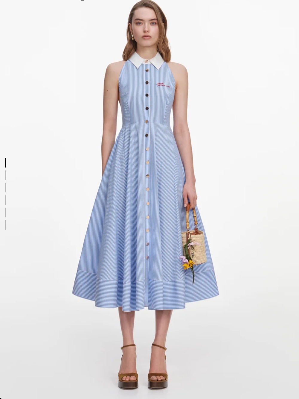 Self portrait Blue and White Striped Button-Front Midi Dress